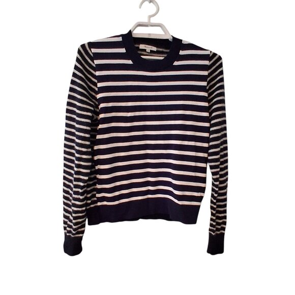 Madewell Mixed Yarn striped sweater top womens Medium navy alpaca blend Spr '25 - Picture 1 of 4